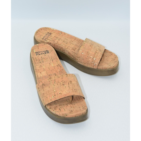 Donald Pliner Summer Fiji Gold Speckled Cork Platform Wedge Thong Slide Sandal 9 - Picture 1 of 6